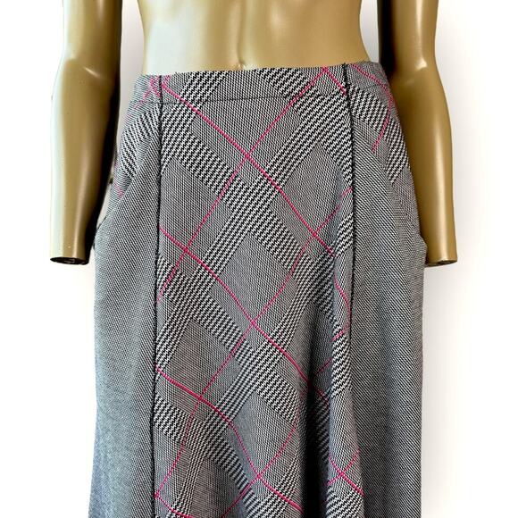 Cato Plaid Knit Maxi Flare Skirt Size M Gray Pink Ponte Stretchy High Low Pullon - Picture 4 of 13